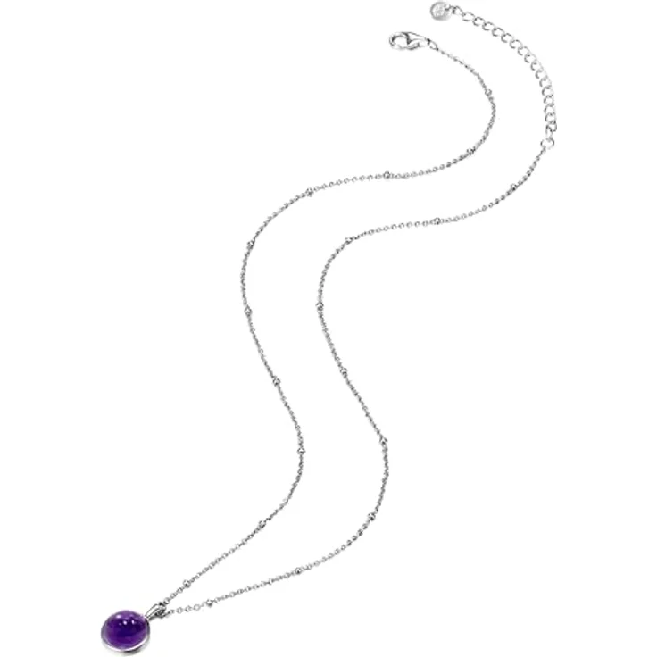 GLANZSTÜCKE MÜNCHEN Damen-Halskette Sterling Silber mit Anhänger Amethyst lila, verlängerbare 40 cm + 5 cm, rhodinierte Edelsteinkette mit Cabochon-Schliff – Bild 2