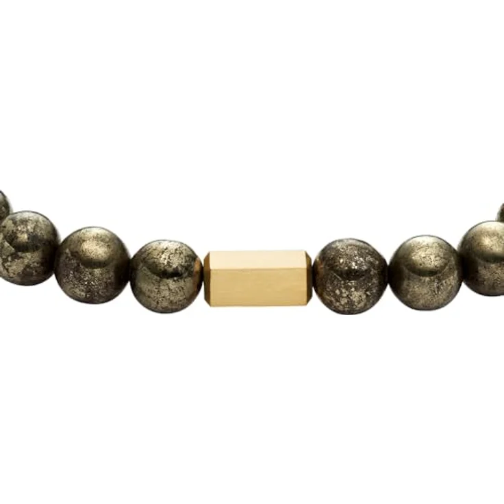 Fossil Herren-Edelstahl-Perlenarmband, Poliertes Design mit Schieberverschluss, Schimmerndes Gold – Bild 2