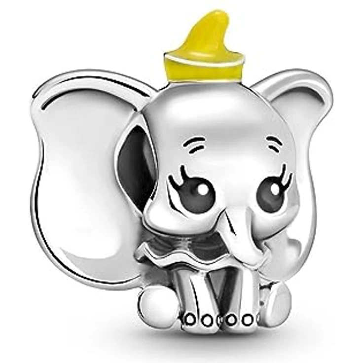 PANDORA Disney Dumbo Charm-Anhänger aus Sterling Silber mit gelber Mütze, handverarbeitet, Breite: 16mm, 799392C01 – Bild 1
