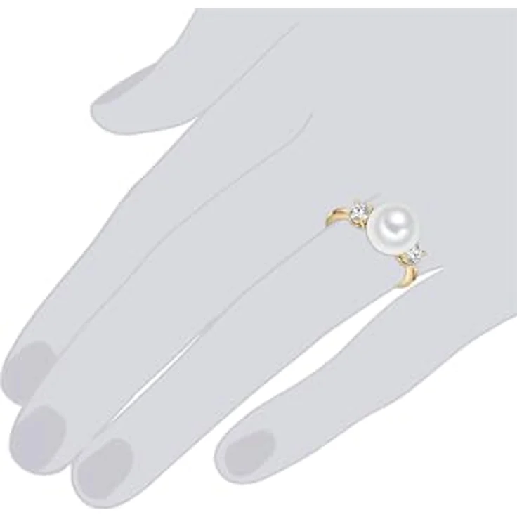 Lulu & Jane Damen-Ring, gelbvergoldet aus Messing mit 10 mm weißen Muschelkernperle und Zirkonia - eleganter Perlenring – Bild 4