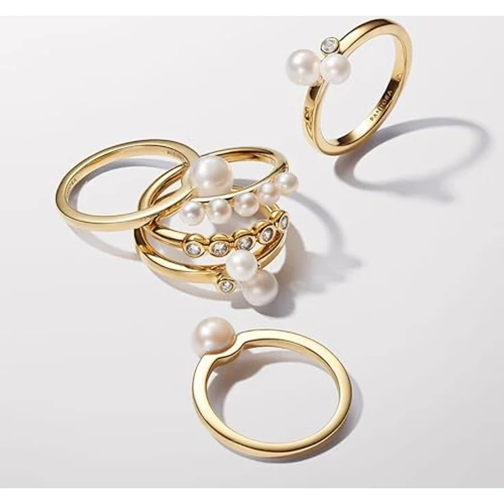 PANDORA Timeless Offener Ring aus Sterling Silber mit vergoldeter Legierung, behandelten Süßwasserzuchtperlen, Zirkonia und graviertem Logo, Größe 54 – Bild 3