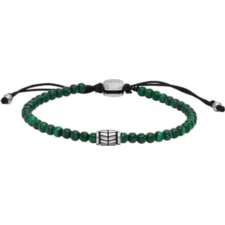 Fossil Herren-Edelstahl-Perlenarmband mit Schieberverschluss, Grün, poliertes Finish, 250 mm Länge, 4 mm Breite – Bild 1