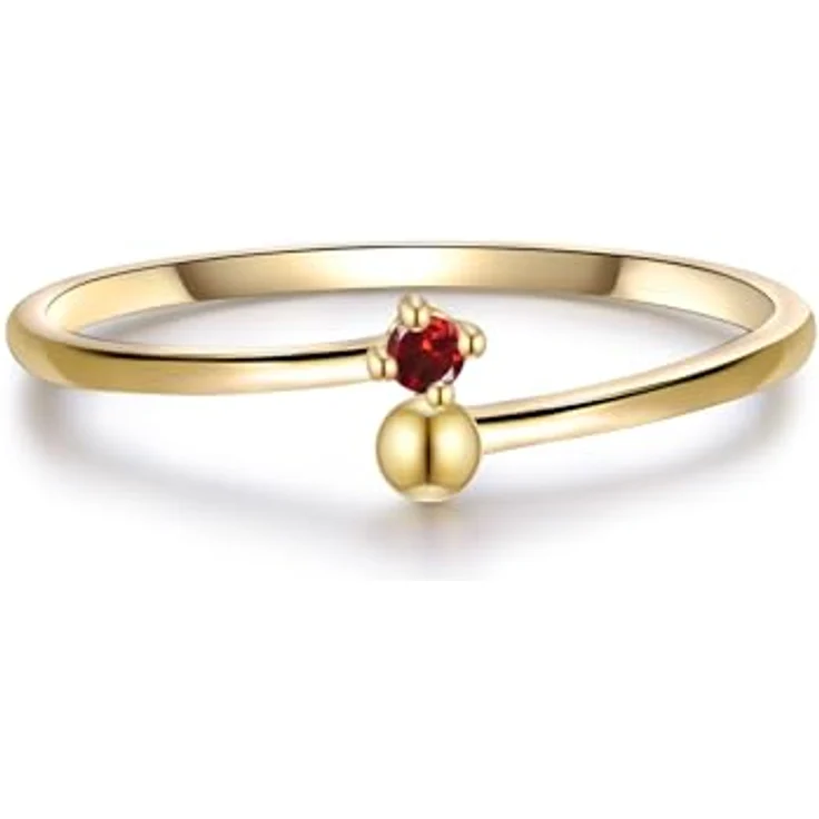 GLANZSTÜCKE MÜNCHEN Damen Solitär-Ring, 925/- Sterling Silber gelbvergoldet mit facettiertem Granat rot, filigranes Design, ideal für jeden Anlass – Bild 1