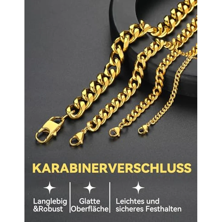 ChainsHouse Damen Halskette, 55cm vergoldete Edelstahl Panzerkette 9mm, antiallergisch, ideal als Geschenk für Mutter und Partner – Bild 5