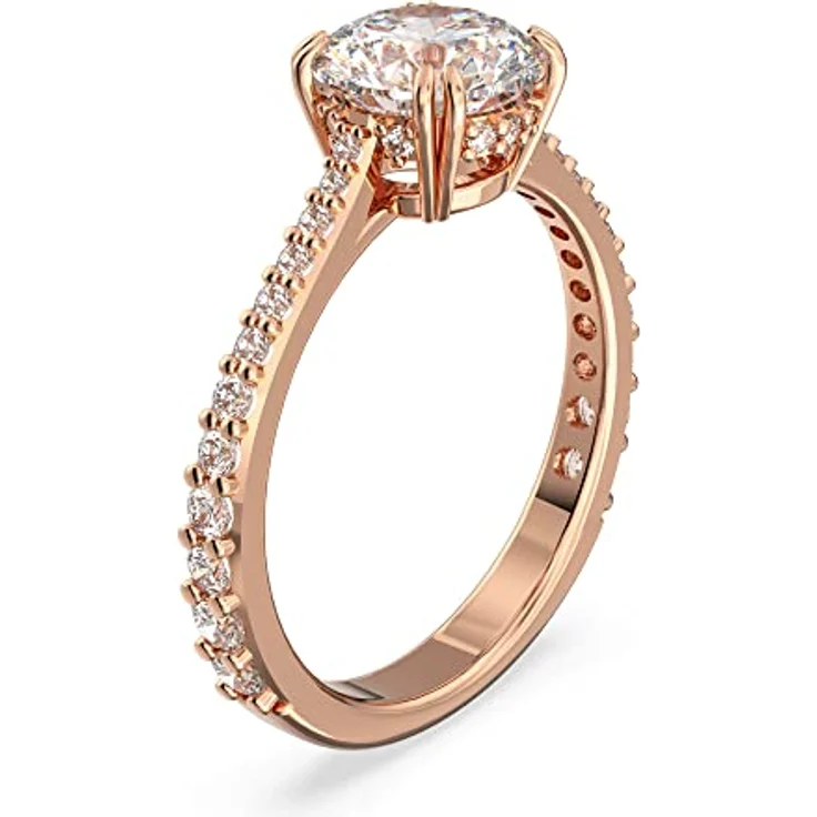 Swarovski Stilla Cocktailring, Rosé Vergoldeter Damenring mit Princess-Schliff und Pavé, strahlende Swarovski Kristalle – Bild 2