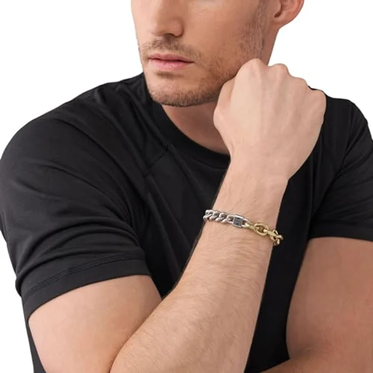 Armani Exchange Herren-Edelstahl-Kettenarmband, Bicolor mit mattem Finish, 190mm+20mm, Karabinerverschluss – Bild 3