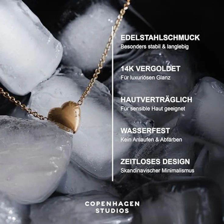 COPENHAGEN STUDIOS Balloon Hearts Halskette, gold - filigrane Damen-Halskette mit Herzanhänger - 14K vergoldeter Edelstahl - verstellbare Länge bis 50 cm - wasserfest – Bild 3