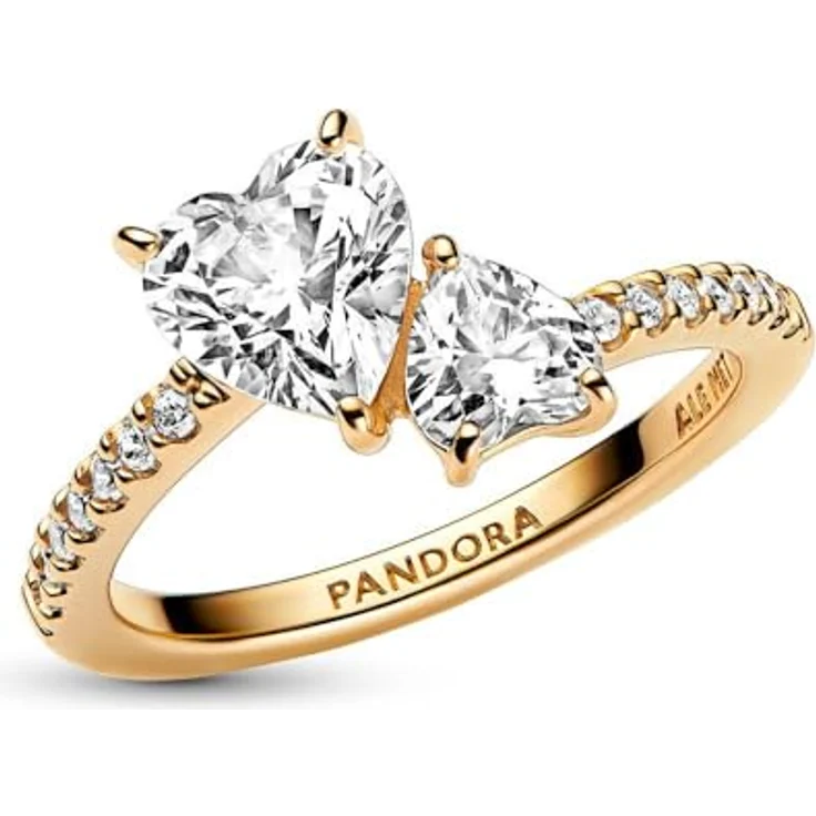 PANDORA Double Heart Sparkling Ring 161198C01-50, 14k vergoldetes Metall, mit Cubic Zirconia – Bild 5