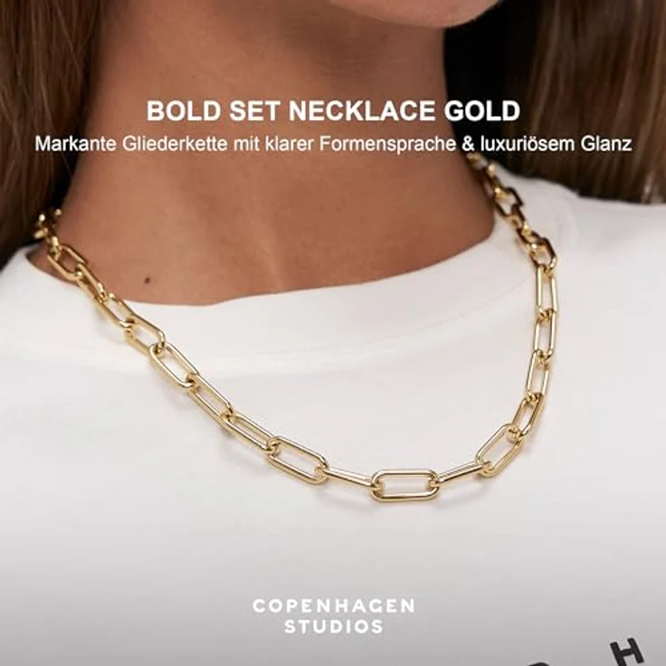 COPENHAGEN STUDIOS Bold Link Necklace, gold - Halskette aus poliertem Edelstahl mit 14K Vergoldung, verstellbar bis 50 cm, wasserfest & hautfreundlich – Bild 2