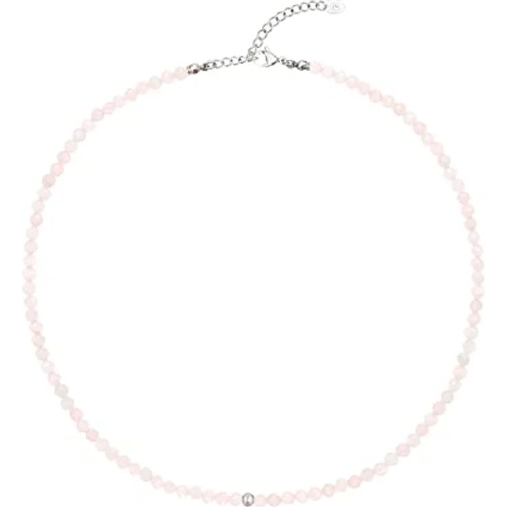 BERGERLIN Rosenquarz Halskette, rosa Kette aus 925 Sterling Silber, M-L, facettierte Perlen, echt geprüfter Rosenquarz – Bild 4