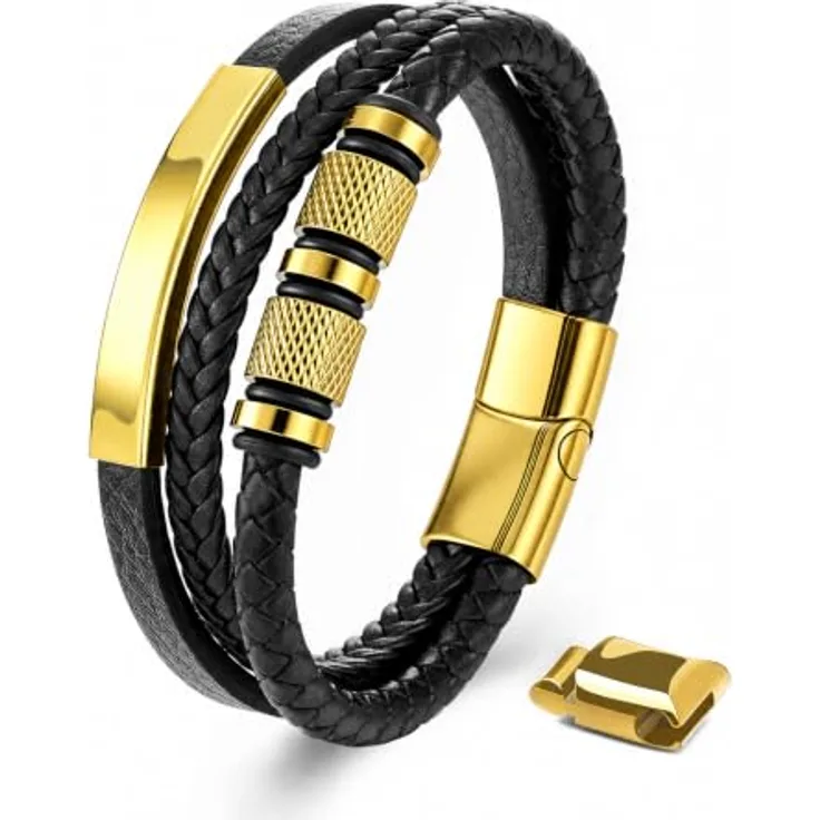 Fantocemea Herren-Lederarmband 23CM, geflochten mit Edelstahl-Magnetschließe, hochwertigem Vollnarbenleder und wasserfesten Beschlägen, perfektes Geschenkset in dunkelblau