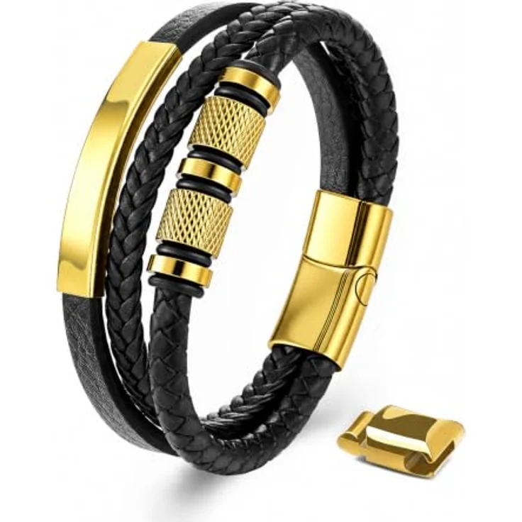 Fantocemea Herren-Lederarmband 23CM, geflochten mit Edelstahl-Magnetschließe, hochwertigem Vollnarbenleder und wasserfesten Beschlägen, perfektes Geschenkset in dunkelblau – Bild 1
