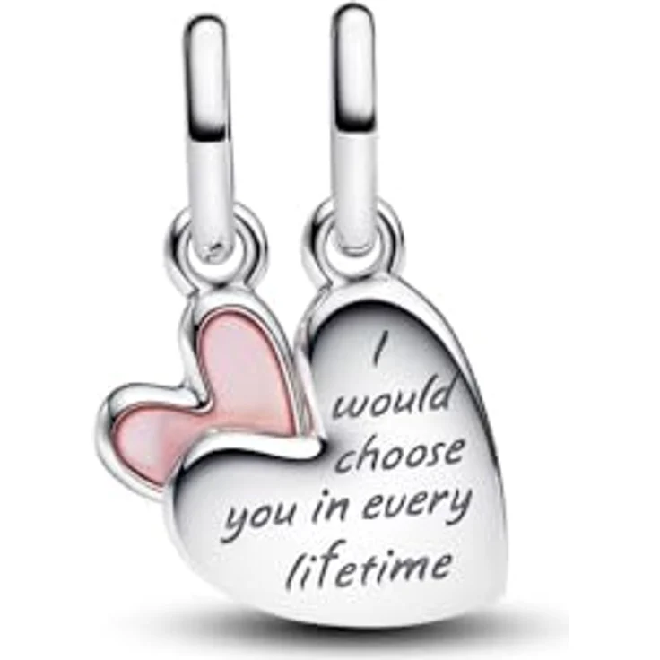 PANDORA Moments Teilbarer Mutter & Tochter Charm-Anhänger aus Sterling Silber mit rosafarbenem Kunst-Perlmutt, kompatibel mit ME und Moments Armbändern, 793766C01 – Bild 3