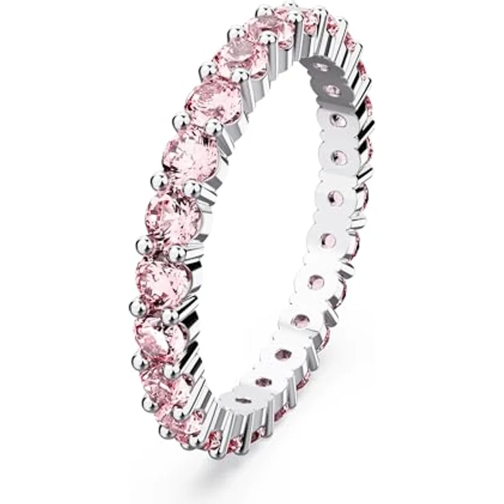 Swarovski Matrix Ring, Rhodinierter Damenschmuck mit Rosa-violetten Swarovski Kristallen, verspieltes Design – Bild 2