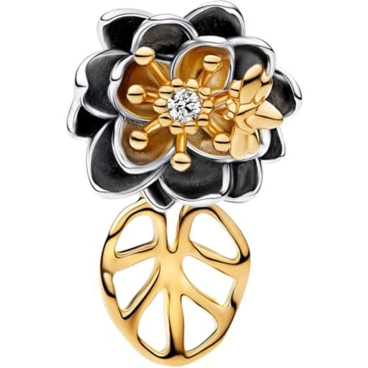 PANDORA Charm Goldfarben Disney Prinzessin Tiana mit Diamant und Lotusblume, bicolor – Bild 1