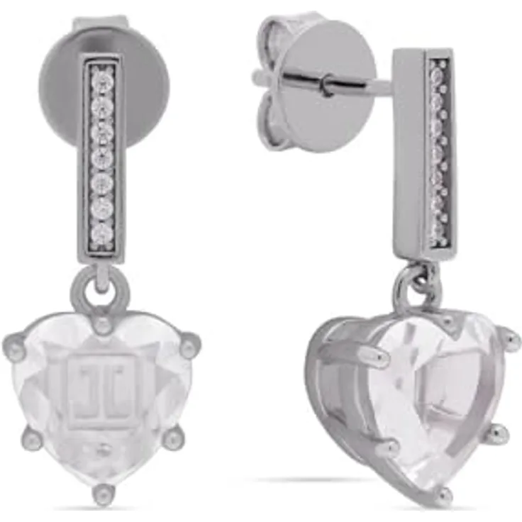 JETTE Damen-Ohrstecker 925er Silber, rhodiniert mit recyceltem Zirkonia, herzförmig, One Size