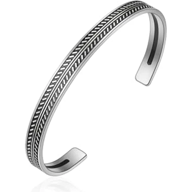 True Rebels Herren Armspange, Edelstahl silber/schwarz, Tribal-Muster, anpassbar von 18,0 bis 21,0 cm, kratzfest und wassertauglich – Bild 2