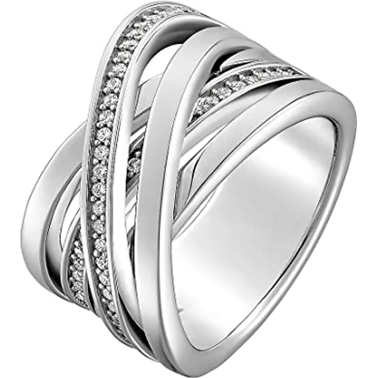 JETTE Damenring 50 Zirkonia, 925er Silber, elegantes Design in Geschenkbox, Modell 32005353