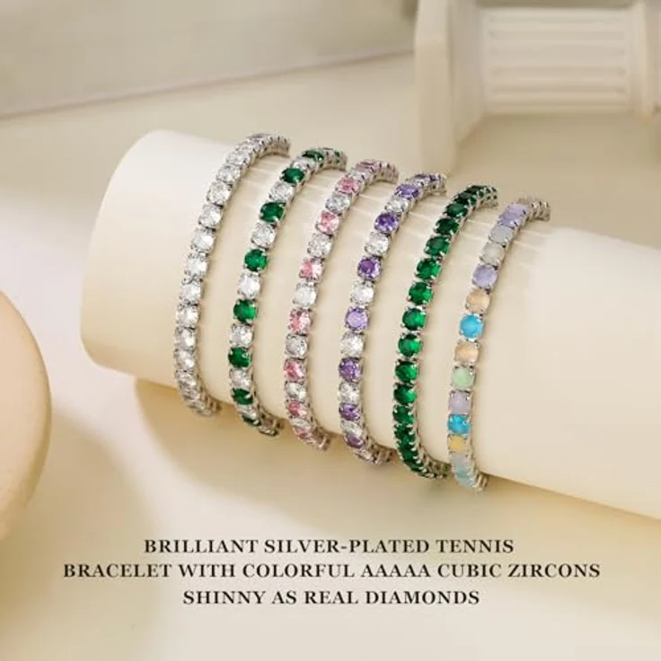 J.Fée 925er Silber-Tennisarmband für Damen, verstellbares Armband mit 4 mm weißen, grünen, violetten und rosafarbenen Opal-Kristallen, Damenschmuck Geschenk für Mutter und Familie – Bild 3