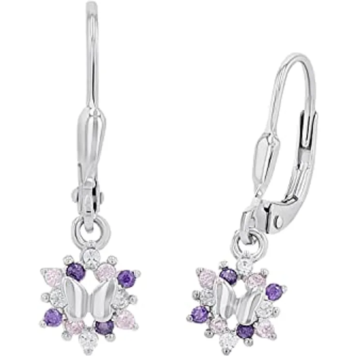 Prinzessin Lillifee Kinder-Ohrhänger 925 Silber Schmetterlinge mit Zirkonia, lila rosa