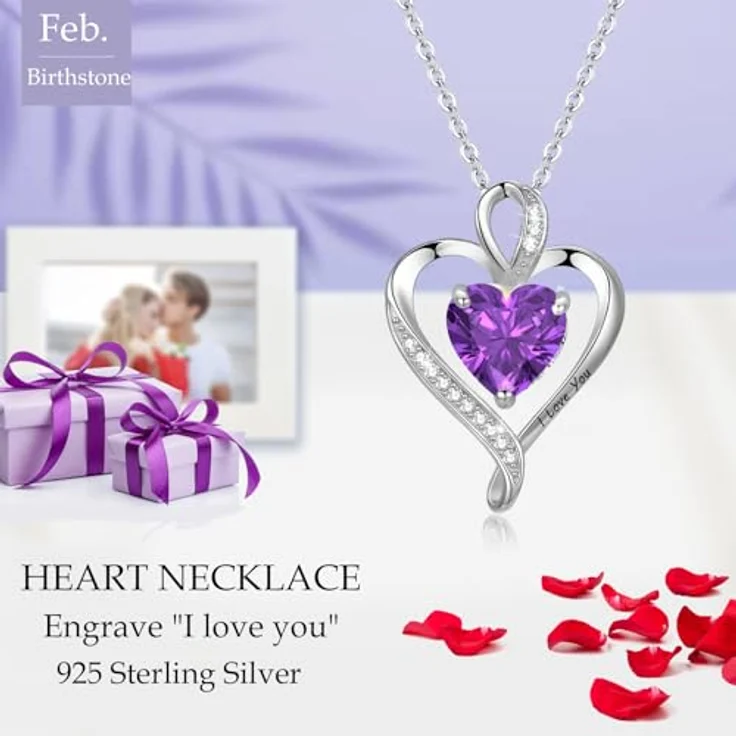 LAVUMO Herz Kette Damen 925 Silber, I love you Halskette mit Unendlichkeitsdesign und personalisierbarem Geburtsstein, hypoallergen, in Geschenkbox mit Rose – Bild 2