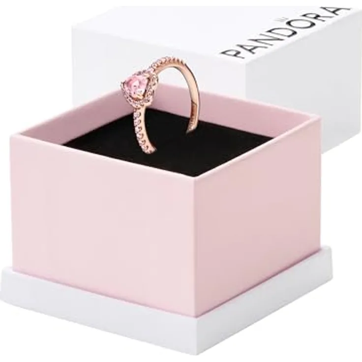 PANDORA ROSE Timeless Ring "funkelndes Herz", 14k rosévergoldet mit rosa Kristall und Zirkonia, Größe 48