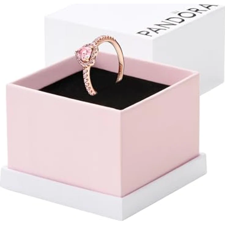 PANDORA ROSE Timeless Ring "funkelndes Herz", 14k rosévergoldet mit rosa Kristall und Zirkonia, Größe 48 – Bild 1