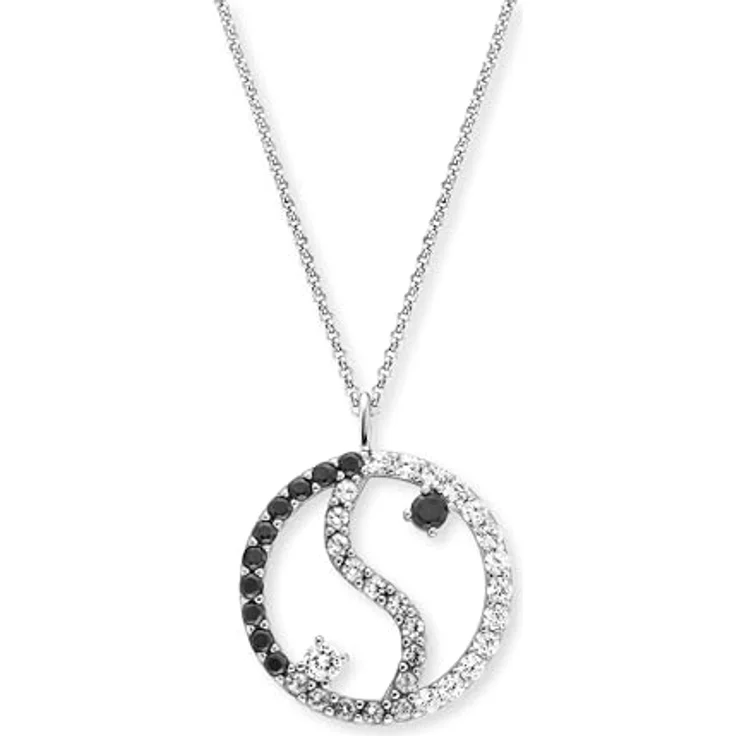 Engelsrufer Yin Yang Kette Herz aus 925er Sterlingsilber, schwarz mit Zirkonia, 40+4cm, Karabinerverschluss – Bild 1