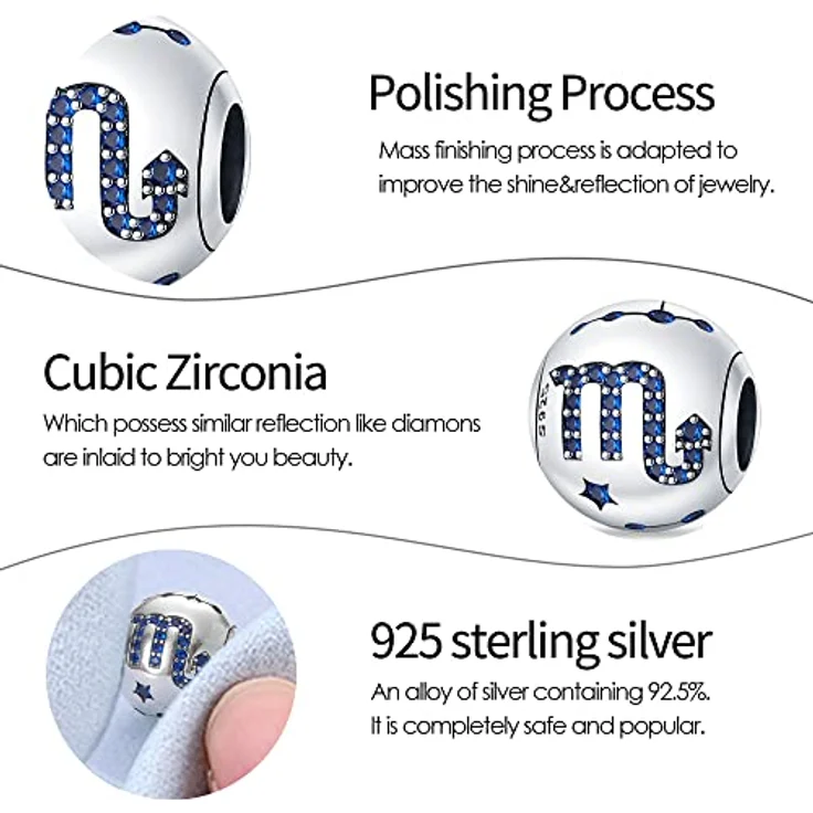 Pandach Damen Charm Anhänger Sternzeichen aus 925 Sterling Silber, 12 Sternbilder Charms Beads für Pandora Armband und Halskette – Bild 3