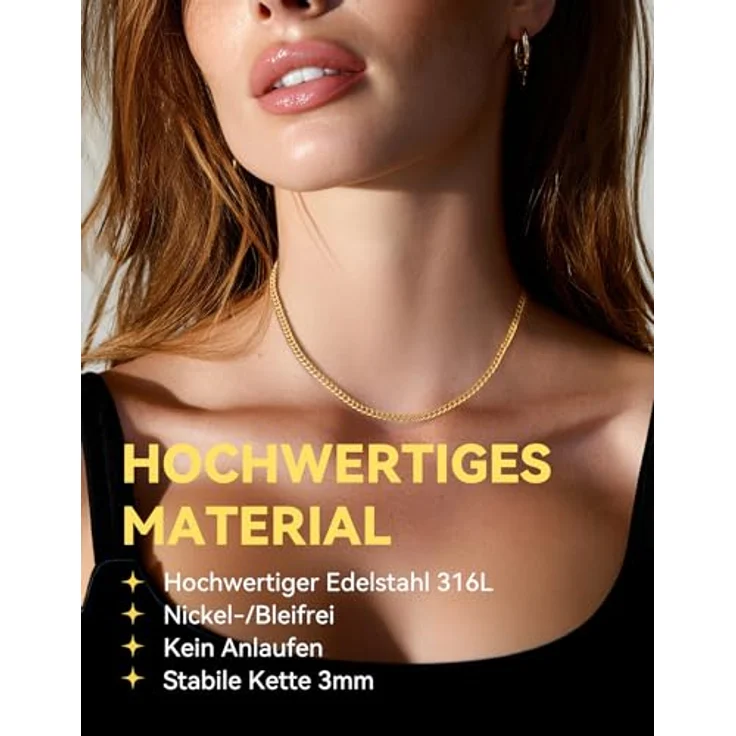 ChainsHouse Kubanische Goldkette Herren, 3mm Edelstahl Halskette, 71cm, vergoldet, Karabinerverschluss, ideal für Rapper und Geschenkideen – Bild 3