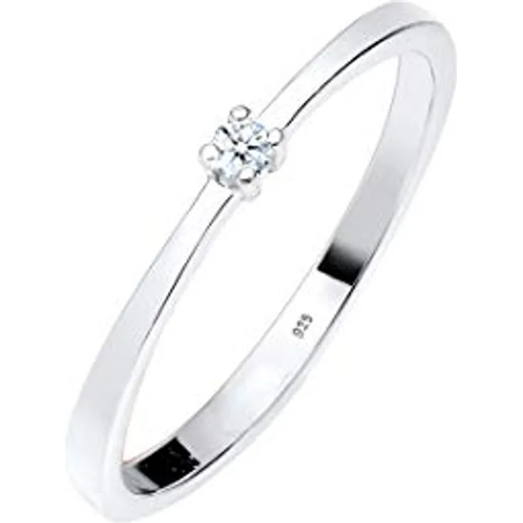 Elli DIAMONDS Damenring Verlobung Solitär mit 0.03 ct. Diamant in 925 Sterling Silber