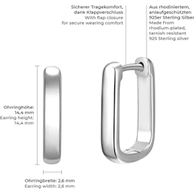 Glanzstücke München Damen Creolen Eckig aus 925/- Sterling Silber rosévergoldet, moderne Rechteckohrringe mit Klappverschluss, 14,4 mm Höhe – Bild 2