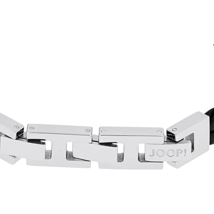 Joop! Herren-Armband Edelstahl mit schwarzem Achteck-Linienstein, 18,5 cm, geflochtenes Rindsleder, Klappverschluss – Bild 3