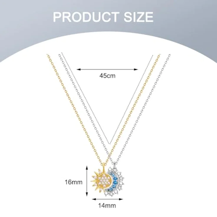 FDEETY Partnerketten Edelstahl Halskette Set, personalisierte Sonne und Mond Anhänger, verstellbare Länge, Geschenkbox inkl. – Bild 2