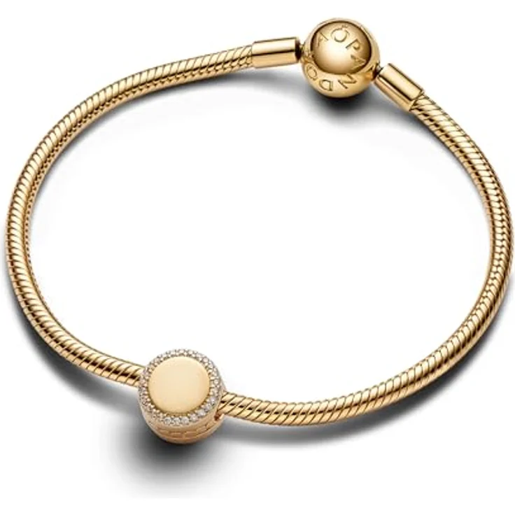 PANDORA Moments Gravierbarer Funkelnder Knopf Charm, Sterling Silber mit vergoldeter Metalllegierung und Zirkonia, Kompatibel mit Moments Armbändern, 768747C01 – Bild 3