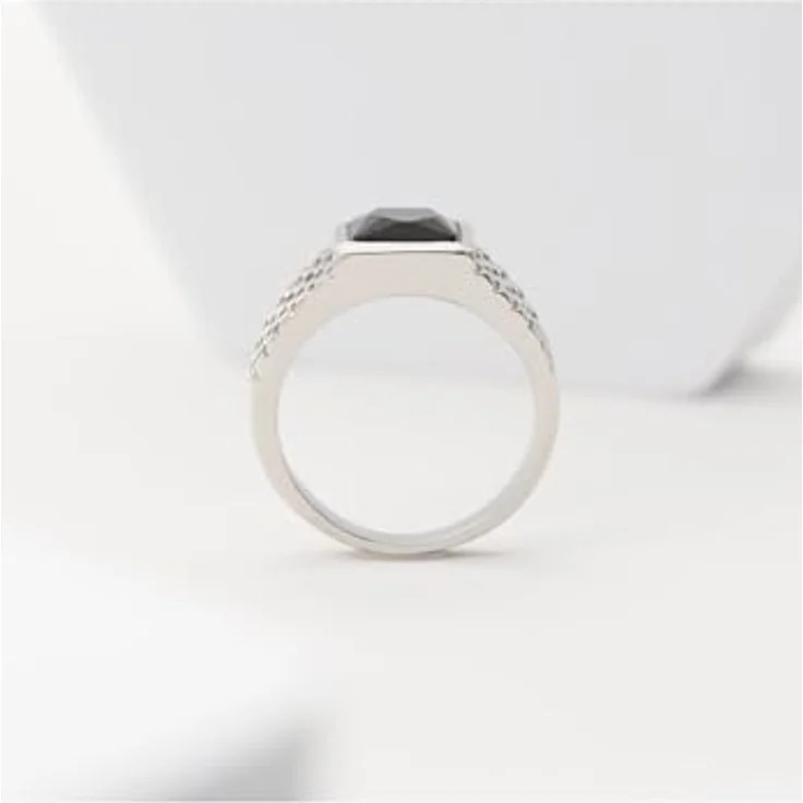 FAVS Herren-Herrenring Edelstahl mit Onyx 64, Silber, zeitloses Schmuckdesign – Bild 3