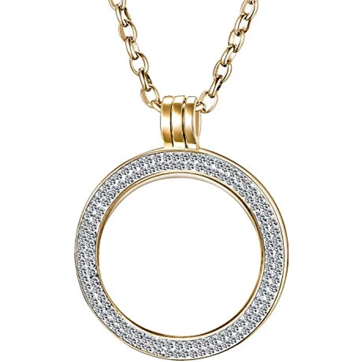 Morella Damen Halskette 70 cm Edelstahl mit Zirkonia Coin Anhänger 33 mm, Gold