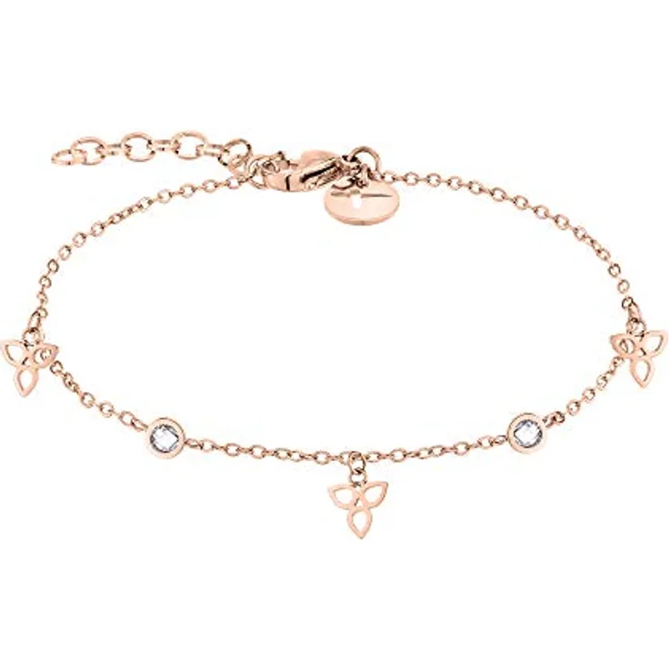 Tamaris Damen Armband TJ-0009-B-21, Roségold Edelstahl mit Blütenanhängern und Zirkoniasteinen, 21 cm verlängerbar