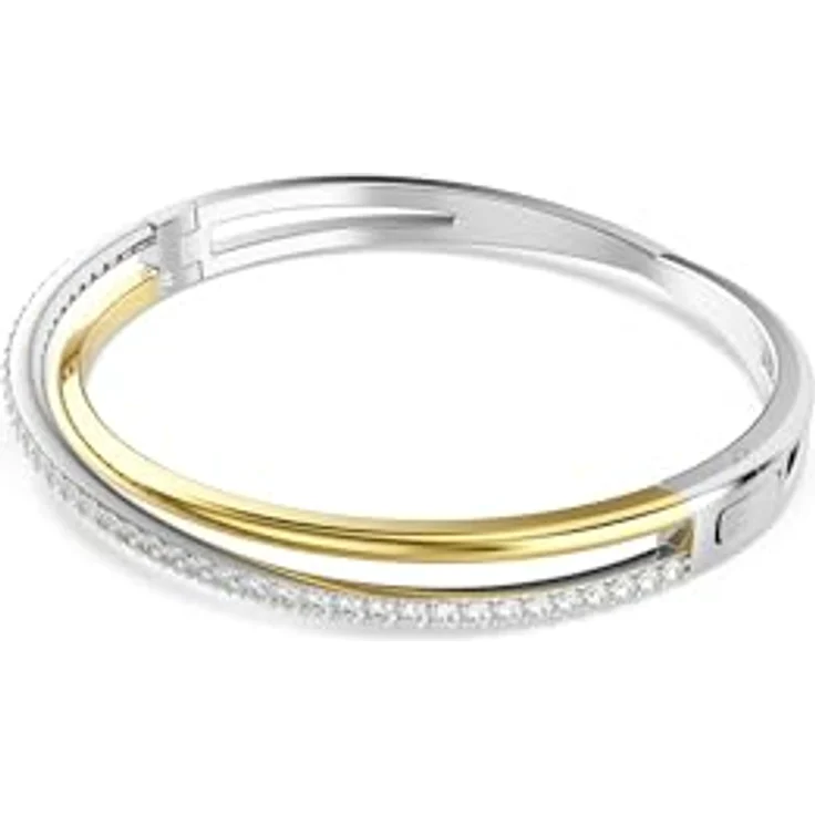 Swarovski Hyperbola Armreif, Weißes Armband aus Metallmix mit Kristallen im Rundschliff, rhodiniert und goldfarben – Bild 2