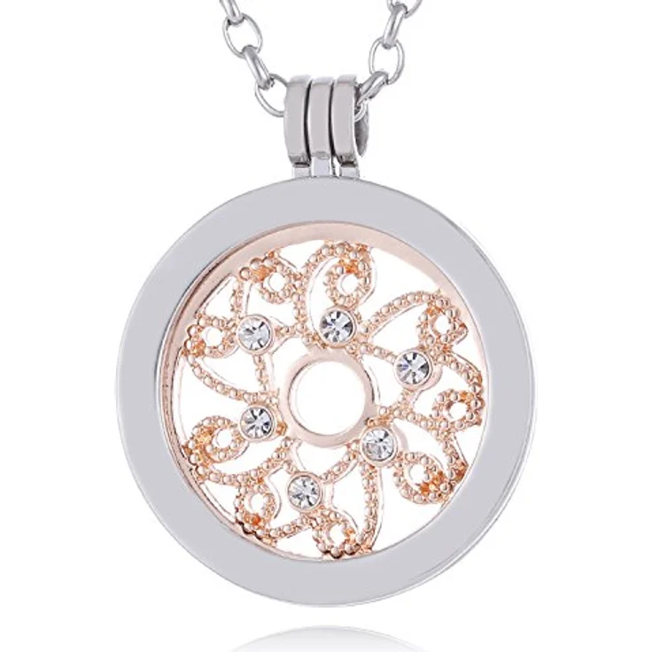 Morella Damen Halskette 70 cm, Edelstahl mit Amulett und 33 mm Coin "kosmische Sonne", Rosegold in Schmuckbeutel – Bild 1