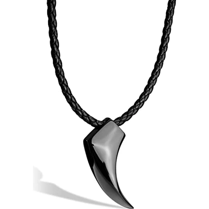 SERASAR Lederkette Herren, schwarze Halskette mit 60cm langem Echtlederband und Edelstahl Anhänger, Geschenk in Schmuckschachtel – Bild 1