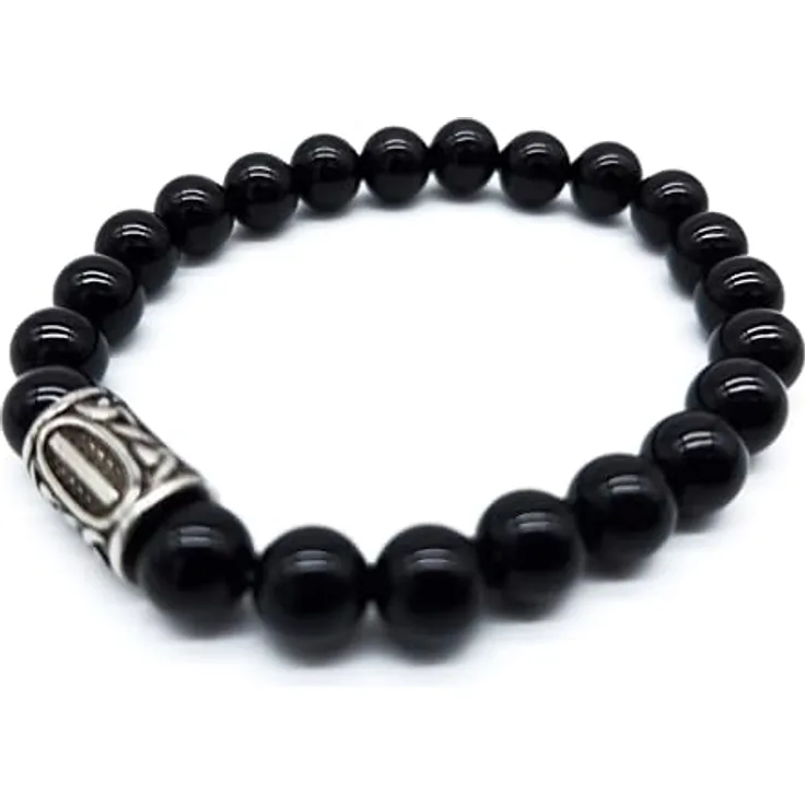 AB Viking Crafts Wikinger Futhark Rune Edelstein Armband, Onyx (18/21 cm) mit Rune ISA in Geschenkbox | Schutz Glück Energie