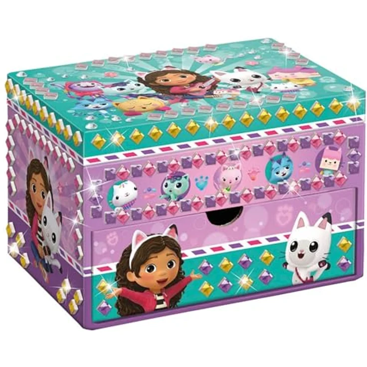 Totum TM ESSENTIALS Gabby's Dollhouse DIY-Schmuckkästchen für Kinder in Pink und Gold mit praktischer Schublade zum Selbergestalten – Bild 2