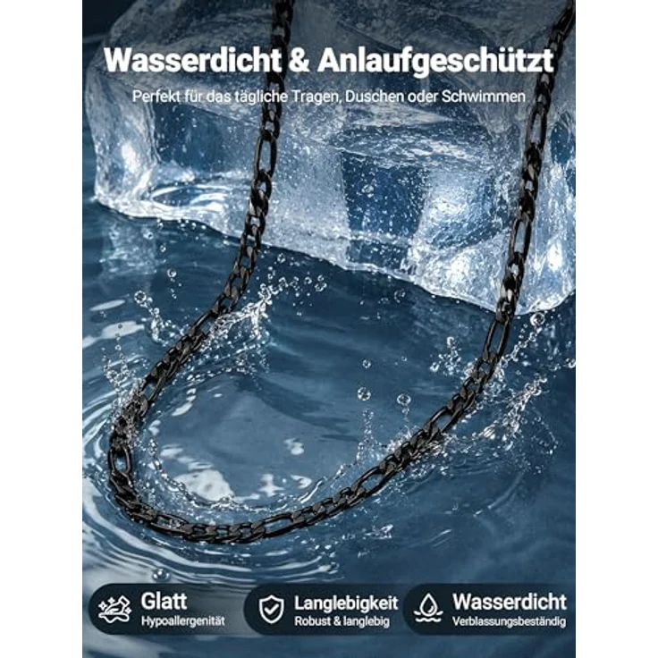 PROSTEEL Herren Figaro Halskette, Edelstahl Schwarz, Breite 4mm, Länge 55cm, modern und langlebig – Bild 2