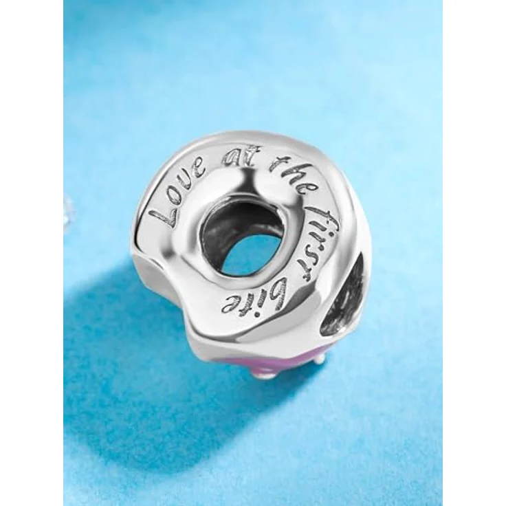 Anduonie Donut Charm Anhänger aus 925er Silber mit Gold Stopper, Rot, kompatibel mit europäischen Armbändern und Halsketten für Frauen – Bild 2