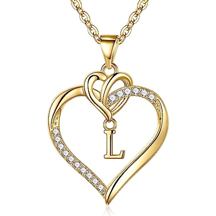 TINGN Herz Initial Kette Gold Damen, 14K vergoldete CZ Anhänger mit Buchstabe L, zierliche Halskette für Frauen und Mädchen, Geburtstagsgeschenk – Bild 1