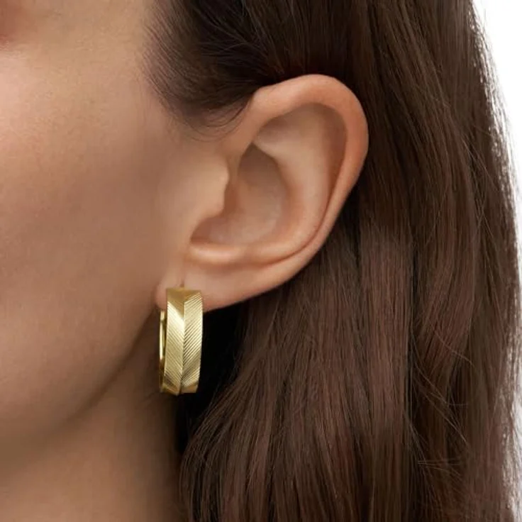 Fossil Damen Ohrringe aus goldfarbenem Edelstahl mit Bügelverschluss, 24,3 mm breit, poliert – Bild 2