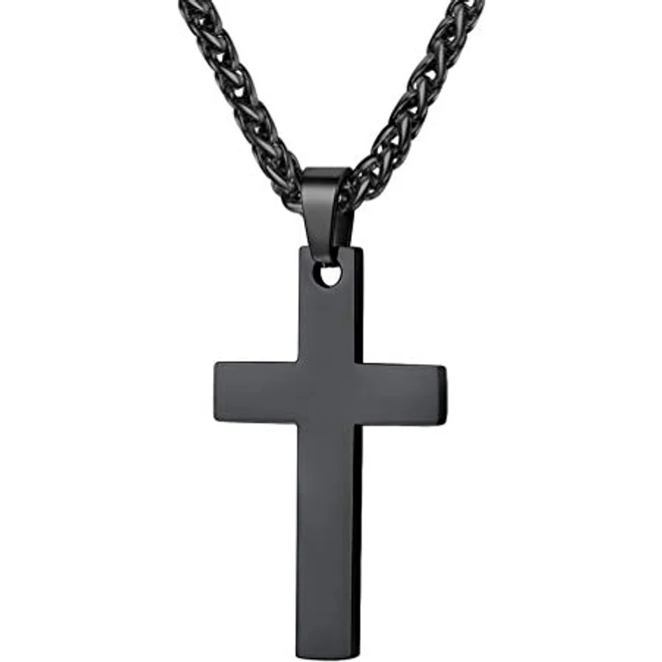 PROSTEEL Edelstahl Kreuz Kette, Halskette mit großem Kreuz-Anhänger 43mm*20mm, verstellbar 50cm/55cm, Schwarz, Christentum Schmuck – Bild 1
