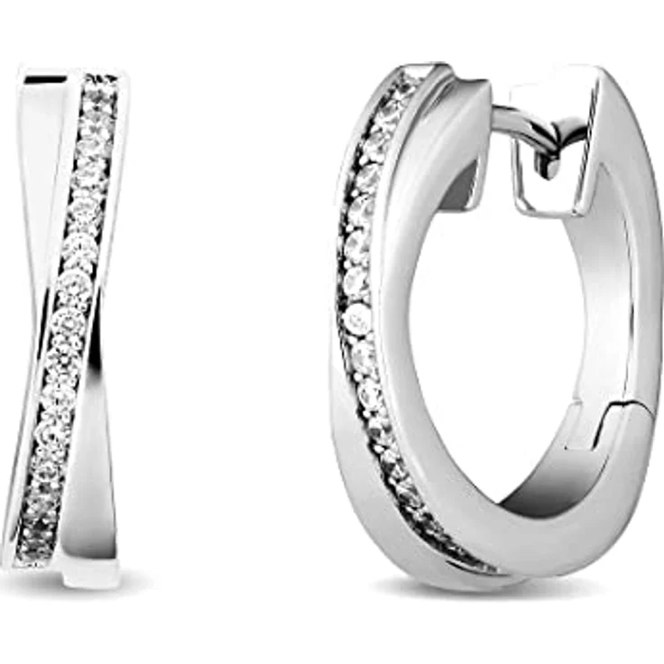 JETTE Creolen WRAPPED 87223183, 925er Silber rhodiniert mit 34 weißen Zirkonia, Länge 1,9 cm, Durchmesser 1,9 cm – Bild 4
