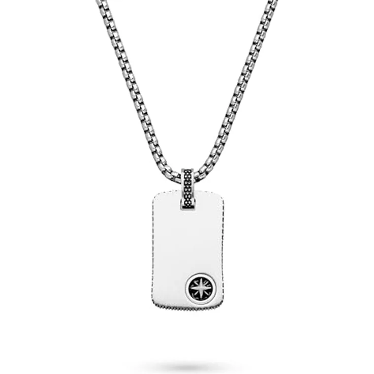s.Oliver Herren Necklace - Halskette aus mattiertem Edelstahl mit Taganhänger - Silber - verstellbare Venezianerkette bis 60 cm - wasserfest & hautfreundlich